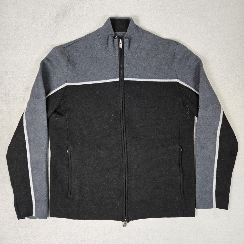 Victorinox Sweater Mens XL‎ Black Gray Swiss Army Wool Full Zip Mock Neck